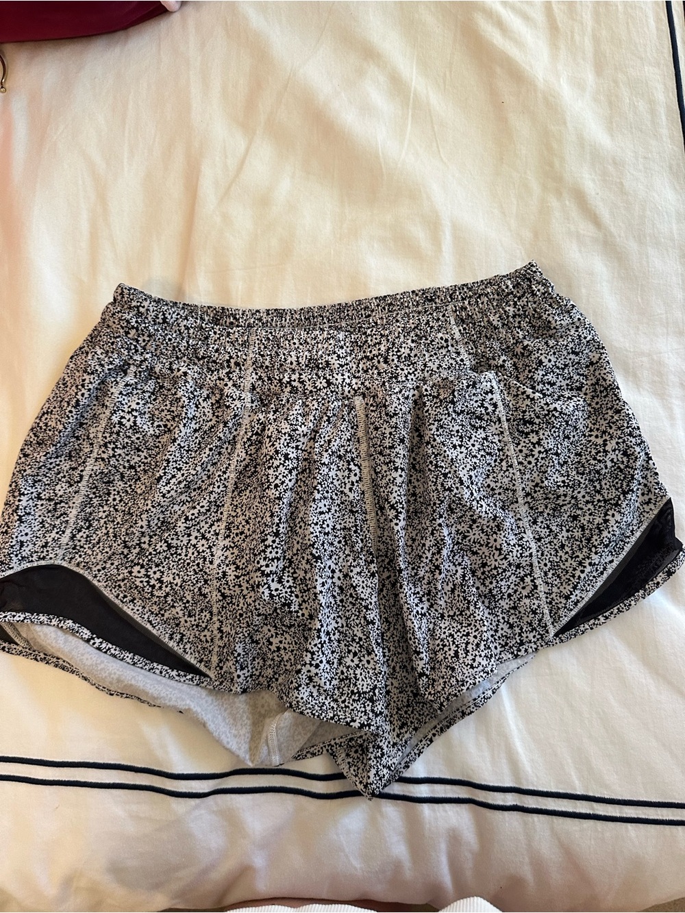lululemon athletica Black and White Floral-Print Athletic Shorts